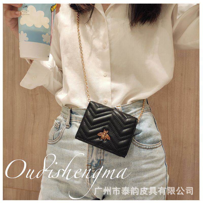 牛皮钱包女拉链迷你可做链条斜跨