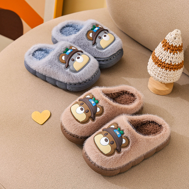 儿童秋冬季棉拖鞋男女童4-5室内可爱卡通毛拖宝宝厚底居家棉拖鞋