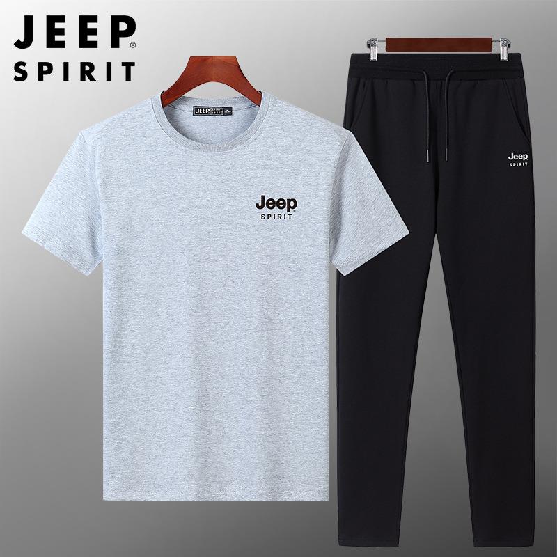 吉普JEEP SPIRIT男士夏季短袖套装宽松休闲两件套长裤运动装