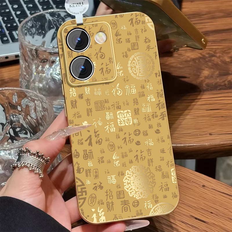 金色百福图适用vivoy100手机壳y100i磨砂电镀银长续航版本命年Y100马年新款vivi个性保护套viv0全包防摔外壳