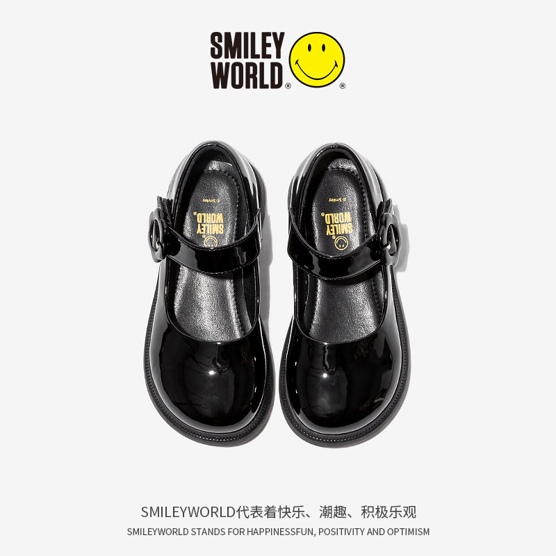 smileyworld笑脸新品女童小皮鞋舞蹈鞋镜面春秋软底单鞋公主鞋