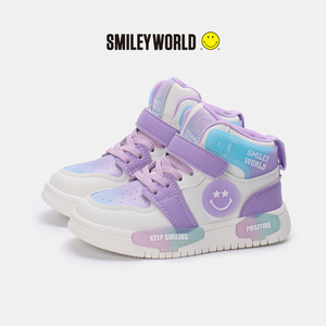 SMILEYWORLD笑脸高帮板鞋2024秋季新款童鞋男女童韩版百搭小白鞋
