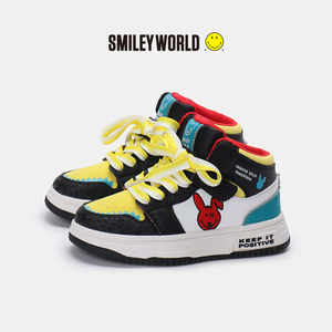 SMILEYWORLD笑脸高帮板鞋2024秋季新款童鞋男女童韩版百搭小白鞋