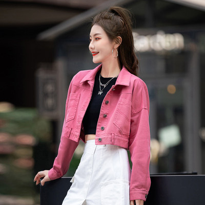 果绿色牛仔外套女春秋季2