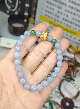 4158-18K金卡7+天然缅A紫圆珠翡翠手串，有种有色见光不死，紫线