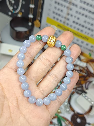 4158-18K金卡7+天然缅A紫圆珠翡翠手串，有种有色见光不死，紫线