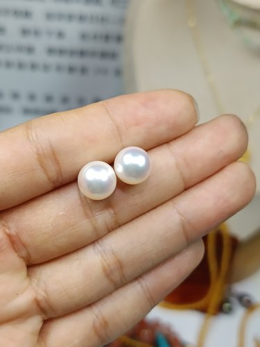 4090-18K金卡8.8-9天然海水akoya珍珠耳钉