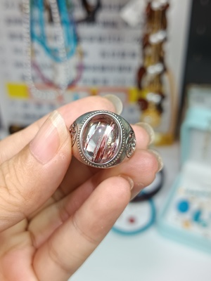 4259Y-16码银镶红发晶戒指
