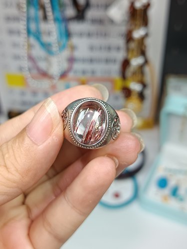 4259Y-16码银镶红发晶戒指