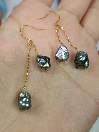 4440-卡9+×7+天然海水野生珍珠keshi可抽拉耳环耳钩，18K金配件
