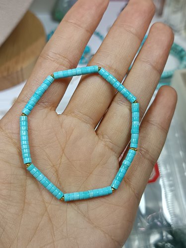 3527-18K金卡3+天然原矿精工BABY天空蓝绿松手串，15cm