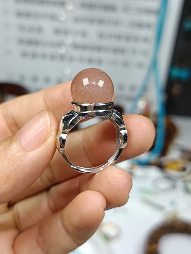 4016-M兔毛水晶戒指，活口，银