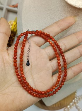 3553-卡3.5-4南红项链，40+5cm，银