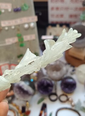 2212-冰透翡翠发簪，纯手工雕刻