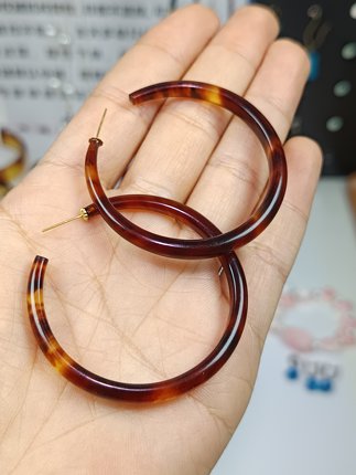 3985-18K金塑料耳环耳圈，内径约40mm