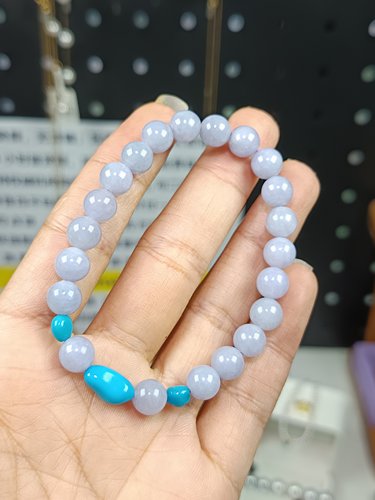 4159-卡7+缅A翡翠紫珠原矿高瓷玉化暴力蓝绿松手串，有种有色