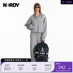 NERDY春夏新品 撞色拼接运动休闲双杠连帽卫衣套装 外套潮 女款