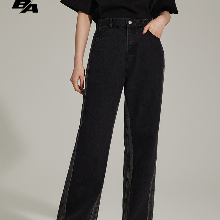 BA阔腿休闲裤潮牌美式显瘦宽松小众设计高街风牛仔裤