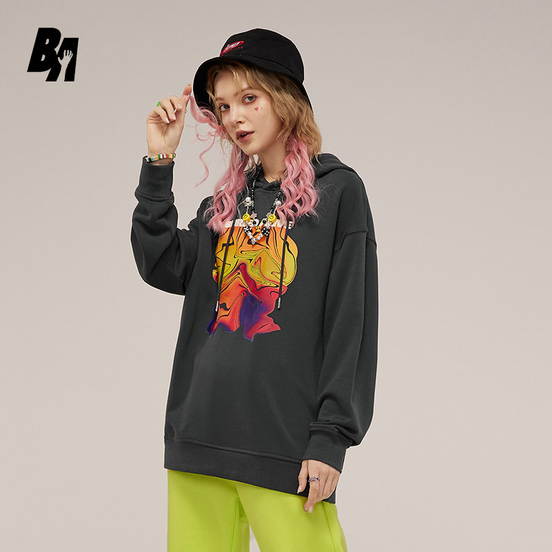 BA印花连帽百搭美式重磅宽松情侣款卫衣