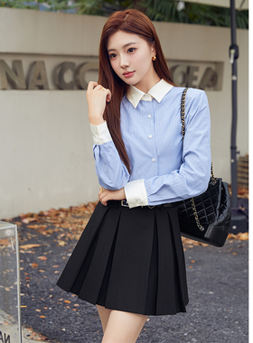 EICON SPACE春夏女士法式条纹英伦衬衫/短款半裙