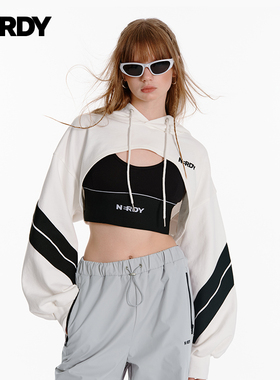 NERDY2024秋季新品女士超短款连帽罩衫卫衣潮流百搭运动长袖上衣