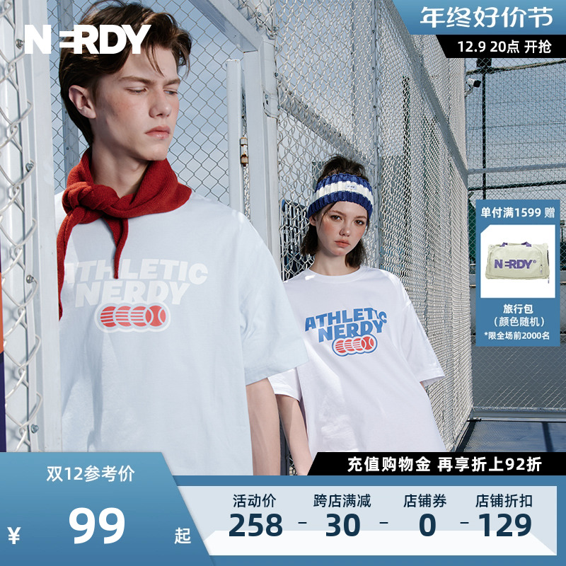 NERDY2023夏季新款网球主题宽松休闲短袖情侣装T恤女百搭简约上衣