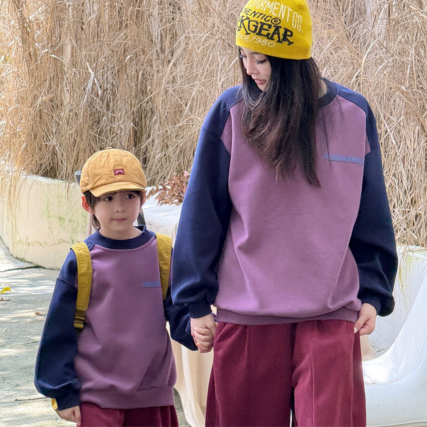 亲子装一家三口四口秋冬装2025新款母女母子撞色韩版卫衣家庭装