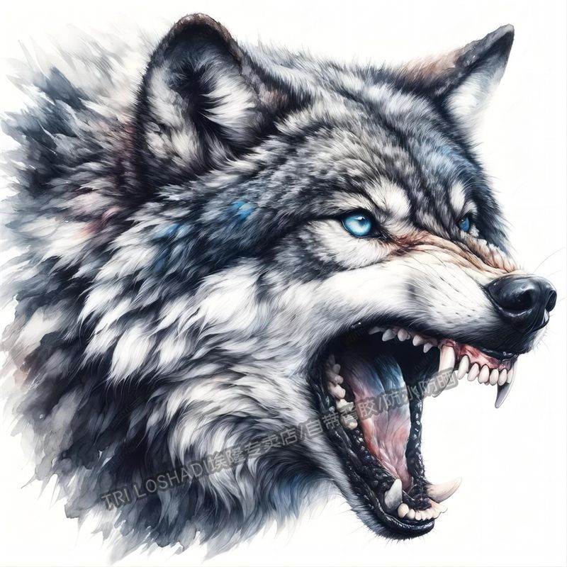 凶猛愤怒狼头自粘贴画摩托汽车个性装饰遮瑕贴纸玄关墙上贴画防水