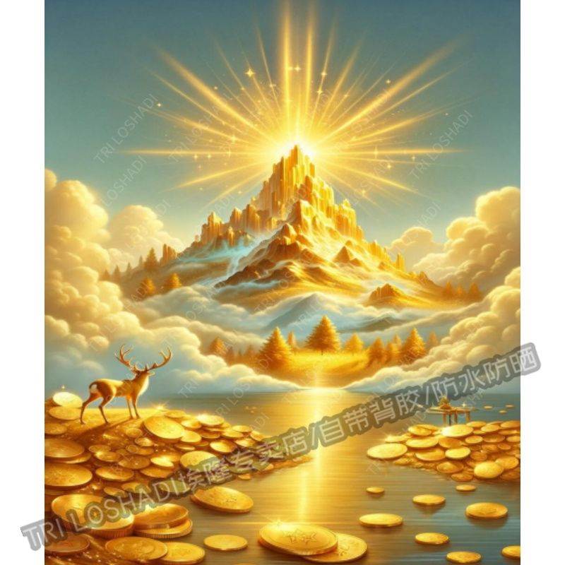 日照金山福鹿好运财源滚滚自粘贴画墙面门窗房间装饰八方来财贴纸