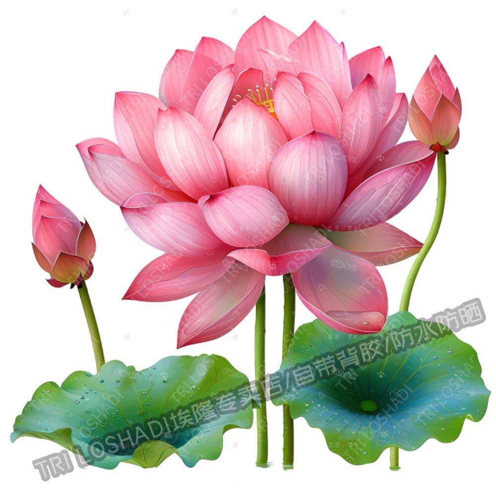 卫生间荷花新款贴画墙上好运莲莲粉色荷花新鲜贴纸冰箱马桶贴画纸