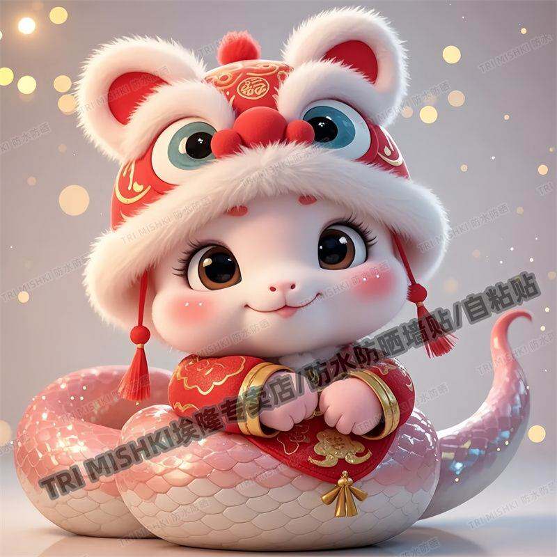 蛇年粉色可爱的卡通蛇贴纸摩托车电动车贴纸冰箱马桶防水贴电脑