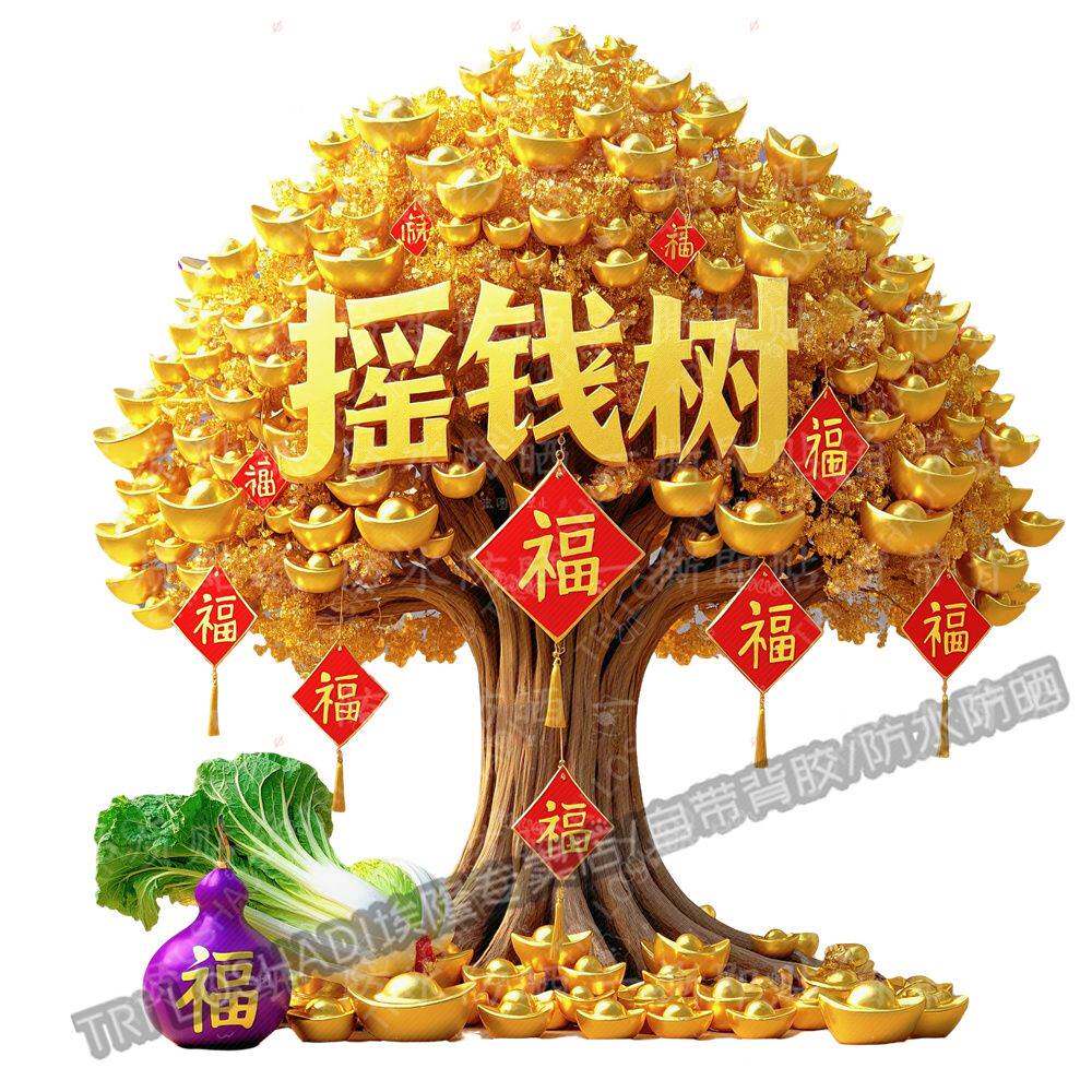 招财摇钱树贴纸招纳百财吉祥自粘贴纸玄关客厅卧室财运滚滚贴花纸