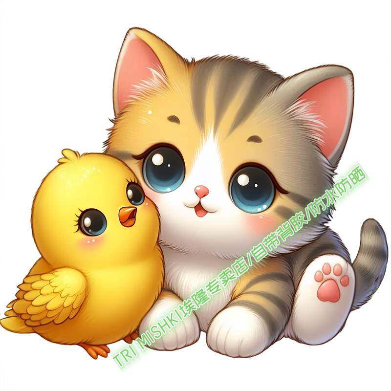 可爱的猫咪好朋友贴纸冰箱马桶电脑贴纸墙面划痕遮丑防水自粘贴