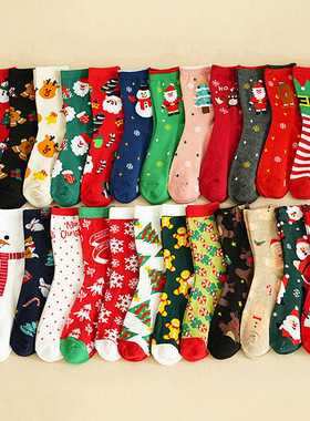 秋冬款 卡通圣诞袜子 圣诞袜麋鹿中筒款袜圣诞女袜跨境外贸