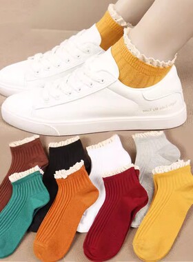 秋冬季3-8双装袜子女韩版日系女袜春夏季短袜船袜潮流花边袜个性