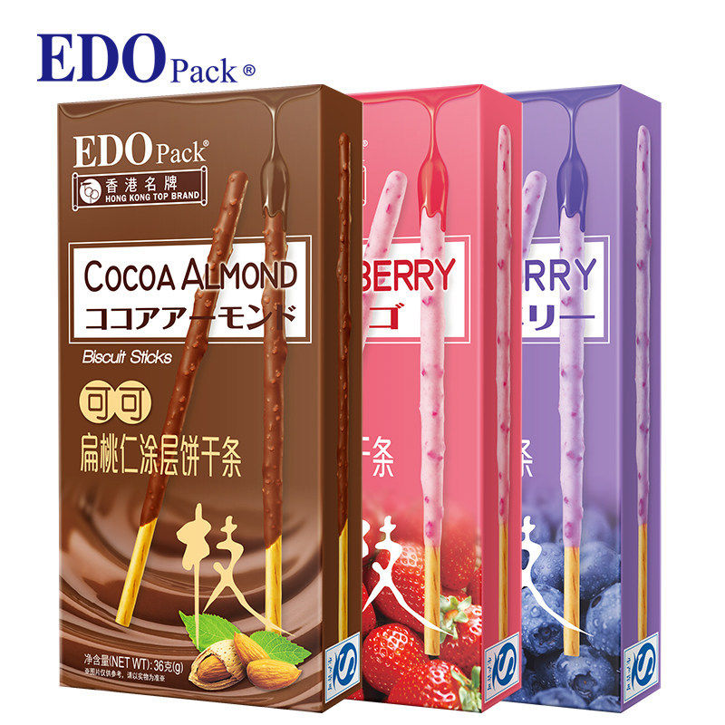 新盟EDO Pack涂层饼干棒巧克力棒长条饼干夹心棒零多口味混发