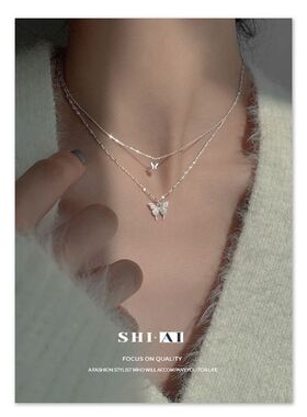 蝴蝶项链女双层轻奢小众设计新款项链饰品