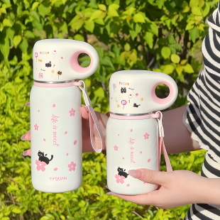 可爱小猫保温杯女生316不锈钢儿童水杯带茶隔大容量学生便携杯子