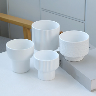 陶瓷白色花盆简约轻奢高级感家用高款发财树文心兰专用盆特价清仓