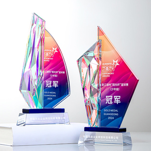 创意水晶帆船奖杯定制年会颁奖优秀员工供应商合作伙伴比赛评比销售冠军特殊贡献周年纪念乘风破浪奖