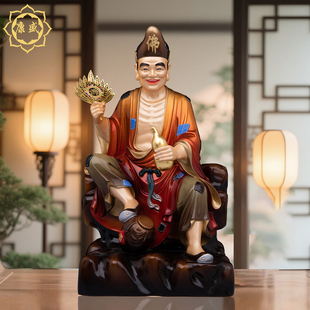 台湾全铜济公佛像坐山降龙罗汉李修缘铜贴金道济像家用供奉摆件