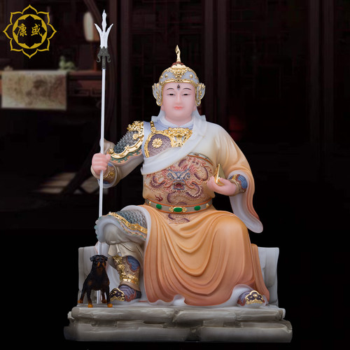 二郎神哮天犬汉白玉家用摆件