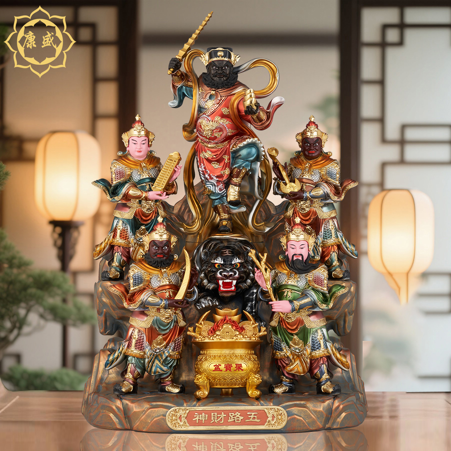 五路财神神像家用供奉赵公明骑虎财神爷像武财神赵元帅像摆件