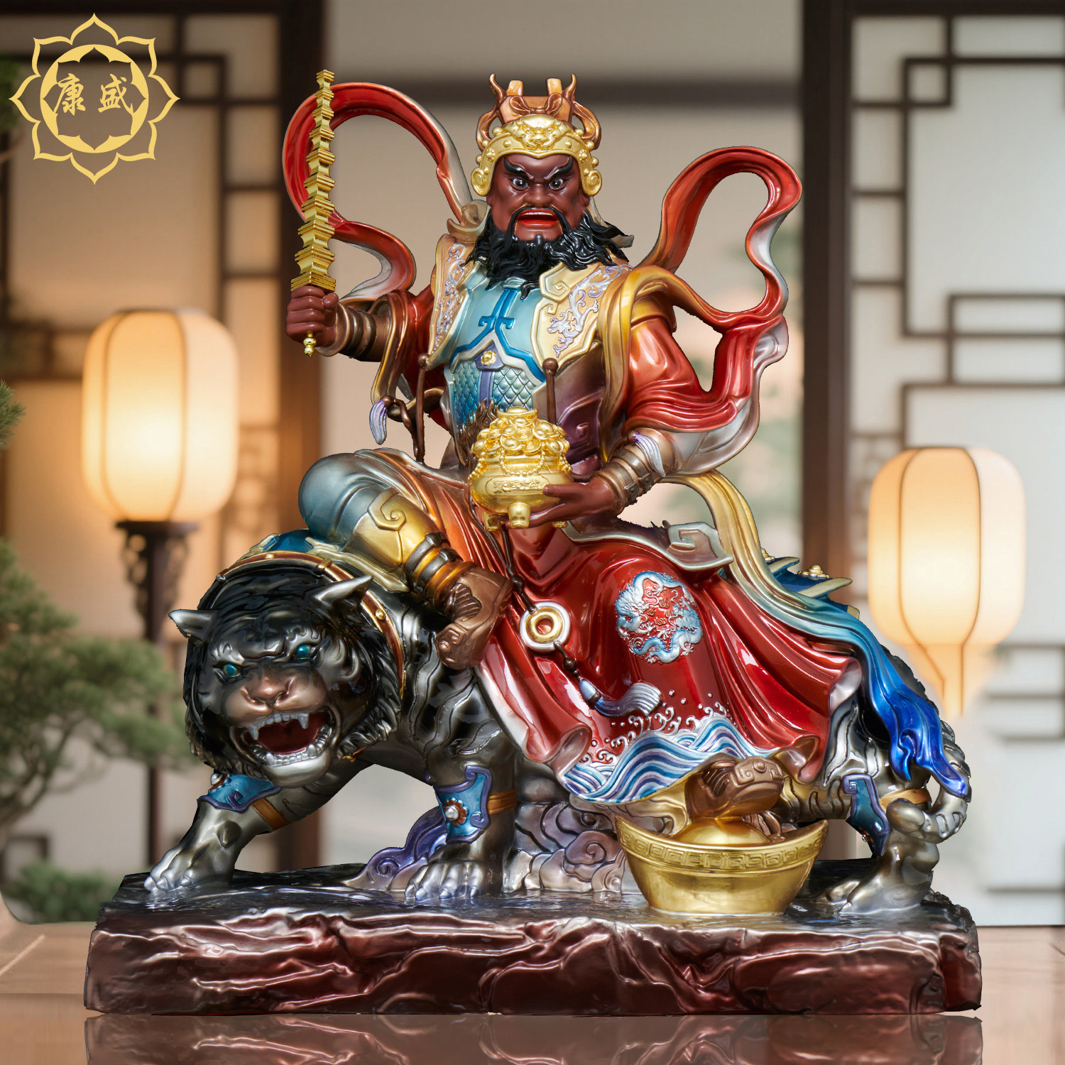 武财神赵公明神像黑虎赵玄坛赵元帅佛堂供奉五路财神爷家用摆件