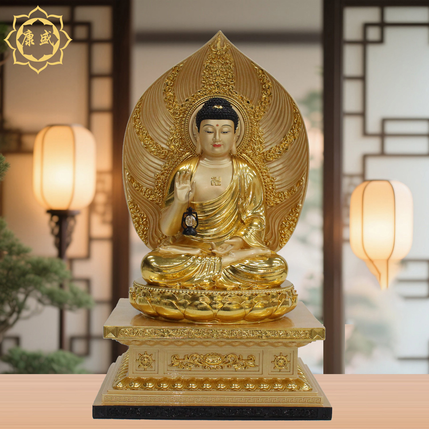 燃灯古佛佛像金刚座禅定光如来佛释迦三世佛树脂贴金家用供奉摆件图片