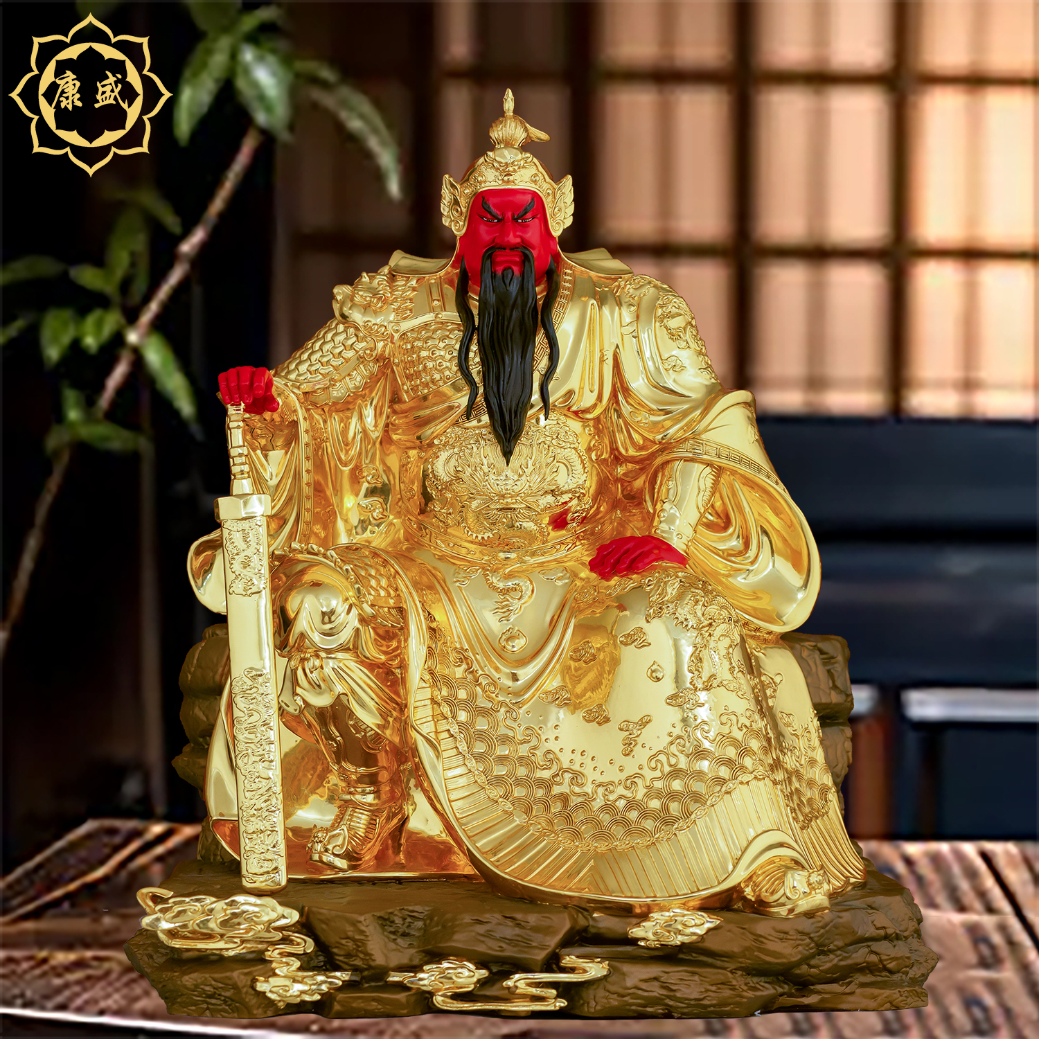 台湾铜贴金关公佛像关平周仓关二爷护法铜像商铺家用客厅供奉摆件