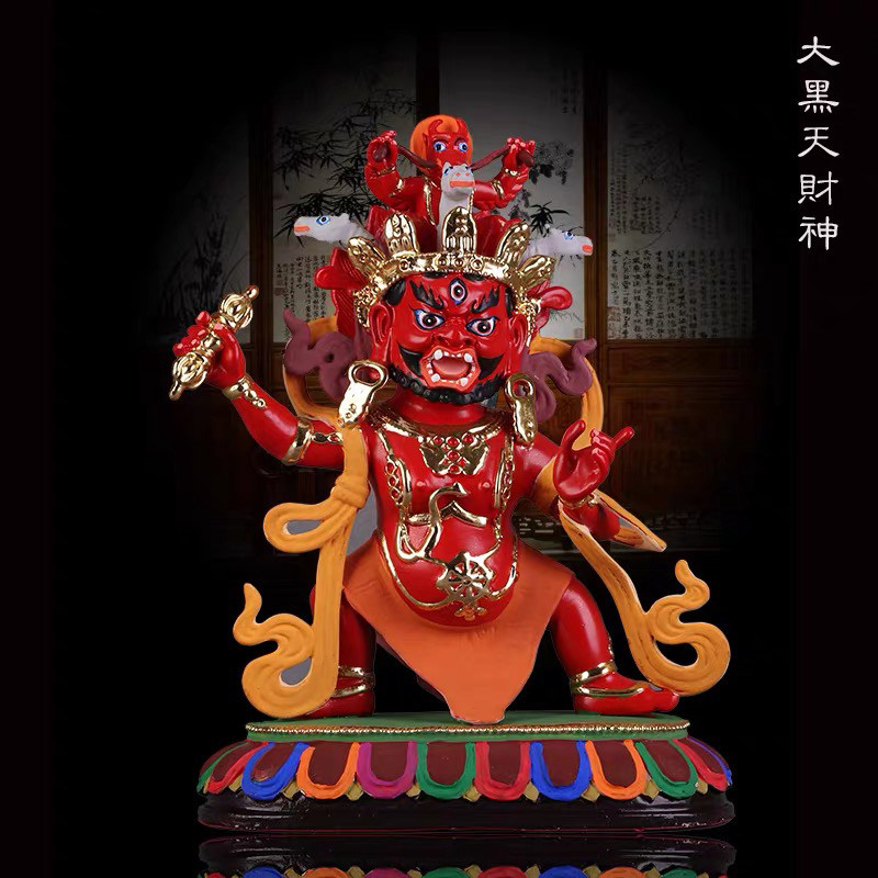 大黑天财神像铜彩藏传佛家神二臂玛哈嘎拉佛像全铜摆件