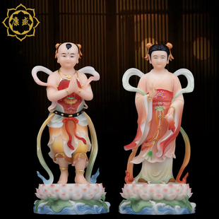 金童玉女佛像 善财童子龙女观音侍从童男童女汉白玉家居佛堂摆件