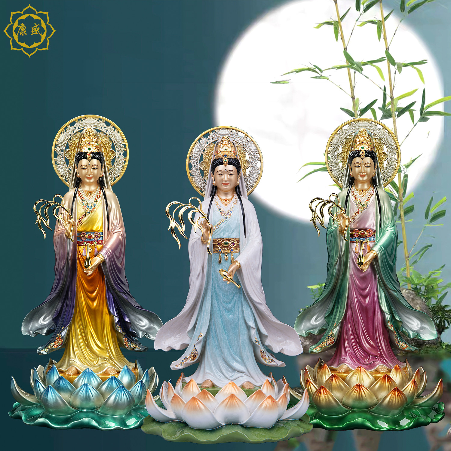 南海观音像佛像铜彩绘滴水观世音菩萨大型寺院庙宇家用供奉摆件
