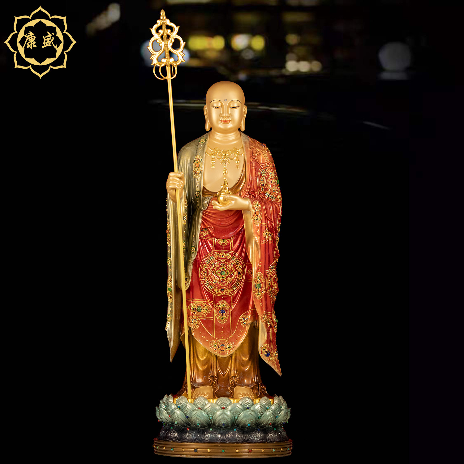 九华山地藏王菩萨全铜站像地藏菩萨佛像铜像家居佛堂客厅供奉摆件